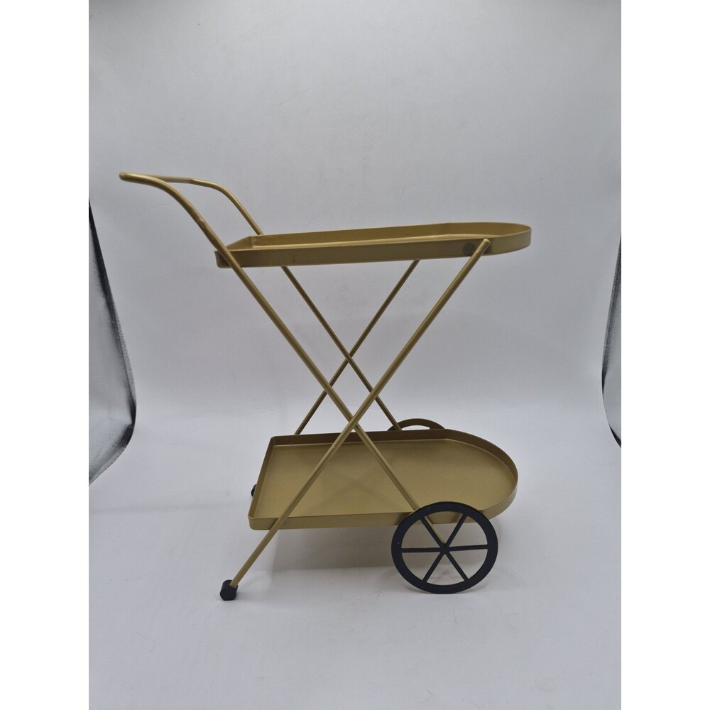 Bullseye Playground Gold 2-Tier Mini Coffee Bar Cart Kitchen Decor Metal